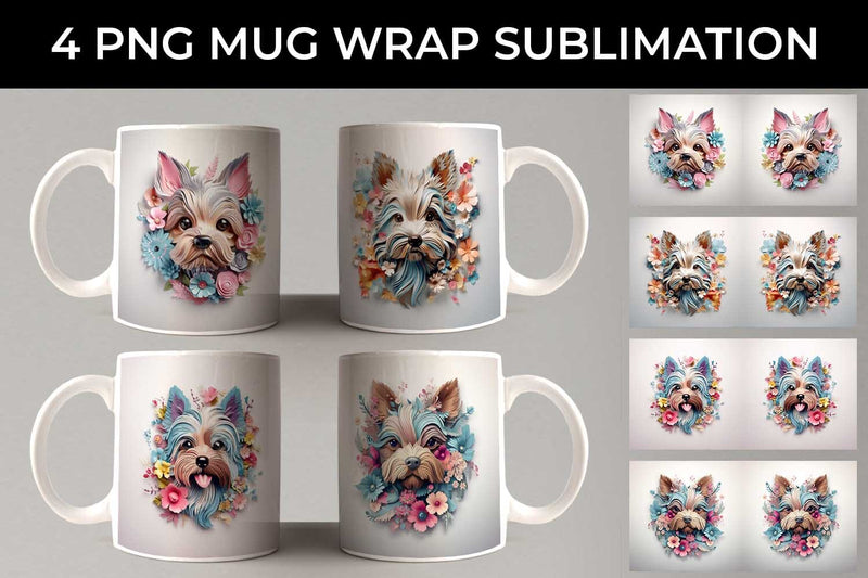 3D Floral Fantasy Yorkshire Terrier Mug Sublimation PNG Bundle Free For Commercial Use Sublimation Sintegra 