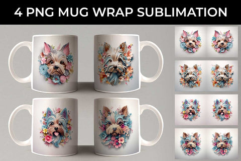 3D Floral Fantasy Yorkshire Terrier Mug Sublimation PNG Bundle Free For Commercial Use Sublimation Sintegra 