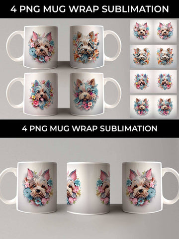 3D Floral Fantasy Yorkshire Terrier Mug Sublimation PNG Bundle Free For Commercial Use Sublimation Sintegra 