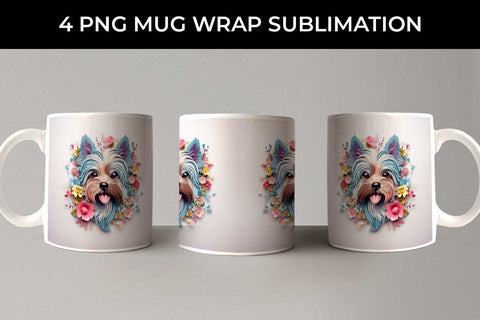 3D Floral Fantasy Yorkshire Terrier Mug Sublimation PNG Bundle Free For Commercial Use Sublimation Sintegra 