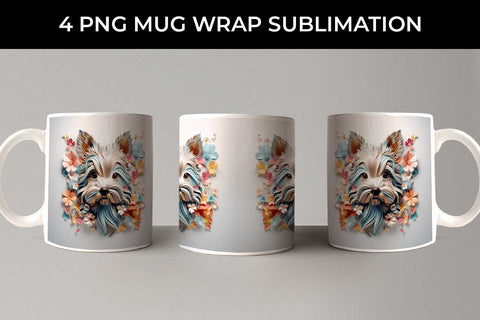 3D Floral Fantasy Yorkshire Terrier Mug Sublimation PNG Bundle Free For Commercial Use Sublimation Sintegra 