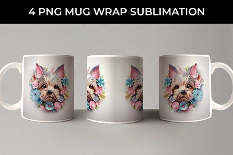 3D Floral Fantasy Yorkshire Terrier Mug Sublimation PNG Bundle Free For Commercial Use Sublimation Sintegra 