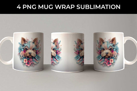 3D Floral Fantasy Yorkshire Terrier Mug Sublimation PNG Bundle Free For Commercial Use Sublimation Sintegra 