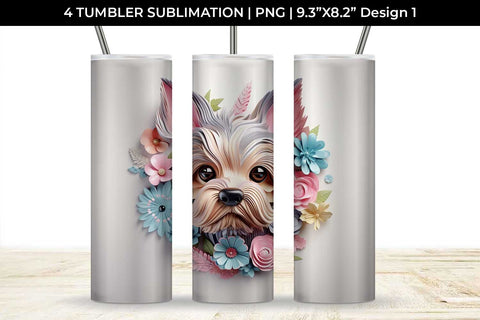 3d Floral Fantasy Yorkshire Terrier Tumbler Wrap Sublimation PNG Bundle Free For Commercial Use Sublimation Sintegra 