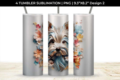 3d Floral Fantasy Yorkshire Terrier Tumbler Wrap Sublimation PNG Bundle Free For Commercial Use Sublimation Sintegra 