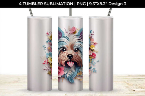 3d Floral Fantasy Yorkshire Terrier Tumbler Wrap Sublimation PNG Bundle Free For Commercial Use Sublimation Sintegra 