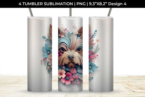 3d Floral Fantasy Yorkshire Terrier Tumbler Wrap Sublimation PNG Bundle Free For Commercial Use Sublimation Sintegra 