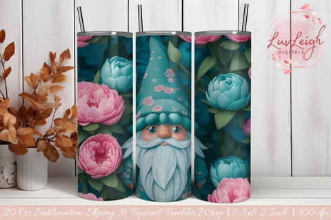 3D Floral Gnome Tumbler wrap Sublimation Luvleigh Digitals 