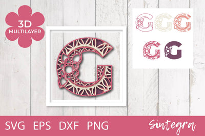 3D Floral Letter G Mandala Multilayer SVG Cut File Free For Commercial Use 3D Paper Sintegra 