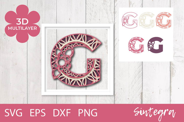 3D Floral Letter G Mandala Multilayer SVG Cut File Free For Commercial Use 3D Paper Sintegra 