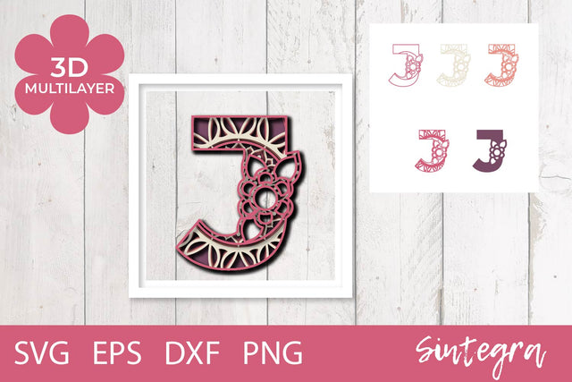 3D Floral Letter J Mandala Multilayer SVG Cut File Free For Commercial Use 3D Paper Sintegra 