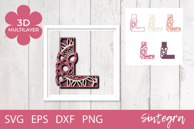 3D Floral Letter L Mandala Multilayer SVG Cut File Free For Commercial Use 3D Paper Sintegra 