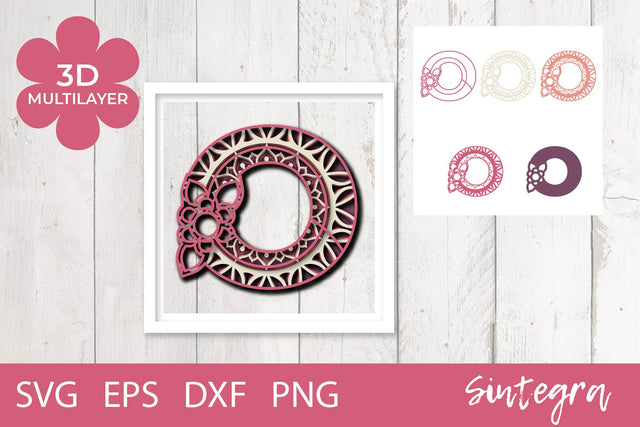 3D Floral Letter O Mandala Multilayer SVG Cut File Free For Commercial Use 3D Paper Sintegra 