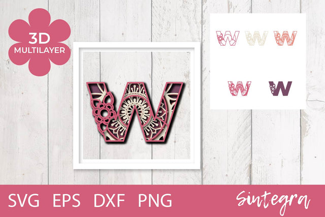 3D Floral Letter W Mandala Multilayer SVG Cut File Free For Commercial Use 3D Paper Sintegra 
