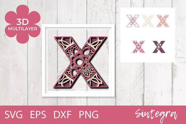3D Floral Letter X Mandala Multilayer SVG Cut File Free For Commercial Use 3D Paper Sintegra 