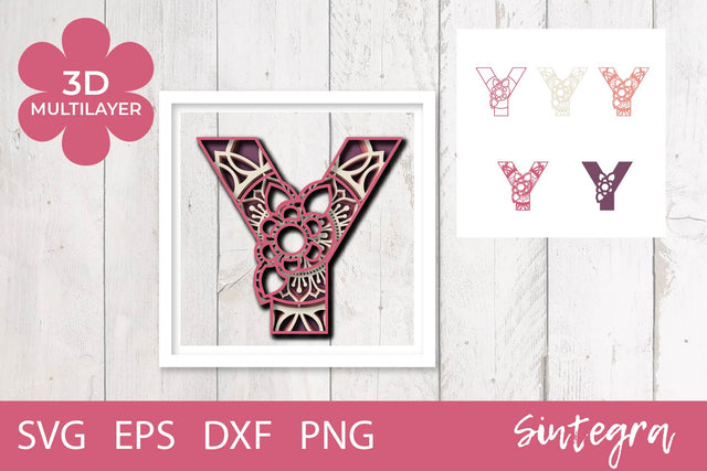 3D Floral Letter Y Mandala Multilayer SVG Cut File Free For Commercial Use 3D Paper Sintegra 