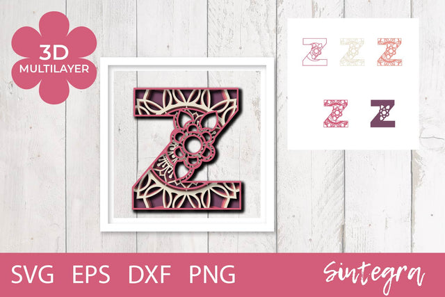 3D Floral Letter Z Mandala Multilayer SVG Cut File Free For Commercial Use 3D Paper Sintegra 