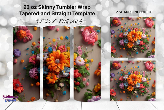 3D Floral Ornament 20oz Skinny Tumbler Wrap Sublimation Sublimatiz Designs 