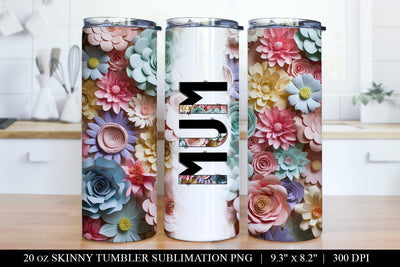 3D Floral Pastel MOM 20 oz Skinny Tumbler Wrap Sublimation Sublimation BijouBay 