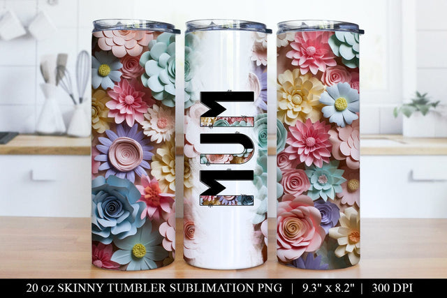 3D Floral Pastel Mum 20 oz Skinny Tumbler Wrap Sublimation Sublimation BijouBay 
