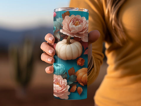 3D Floral Pumpkin Tumbler wrap Sublimation Luvleigh Digitals 