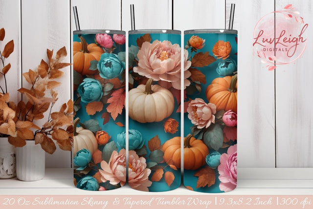 3D Floral Pumpkin Tumbler wrap Sublimation Luvleigh Digitals 