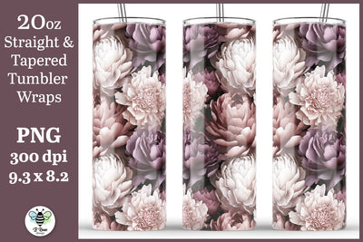 3D Floral Tumbler Wrap | Dusty Pink and Purple Peonies PNG Sublimation B Renee Design 