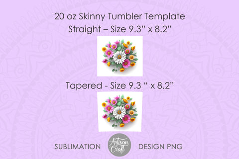 3D Floral tumbler wrap sublimation PNG files Tapered and straight Sublimation Artisan Craft SVG 