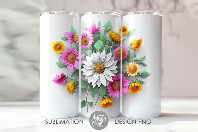 3D Floral tumbler wrap sublimation PNG Sublimation Artisan Craft SVG 