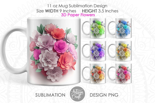 3D Flower 11oz mug wrap for sublimation SVG Artisan Craft SVG 