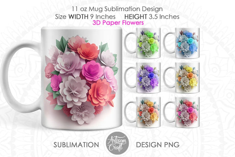 3D Flower 11oz mug wrap for sublimation SVG Artisan Craft SVG 