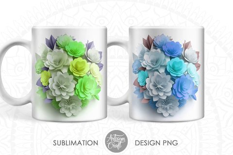 3D Flower 11oz mug wrap for sublimation SVG Artisan Craft SVG 