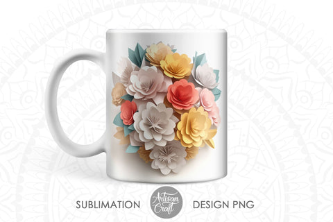 3D Flower 11oz mug wrap for sublimation SVG Artisan Craft SVG 