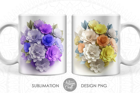 3D Flower 11oz mug wrap for sublimation SVG Artisan Craft SVG 