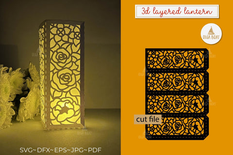3d Flower lantern paper cut, Candle holder SVG Olga Boat Design 