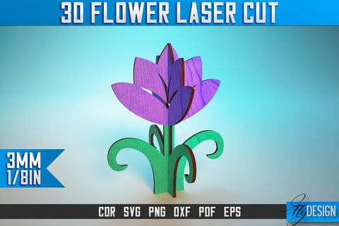 3D Flower Laser Cut SVG | Flower SVG Design | CNC Files SVG Fly Design 