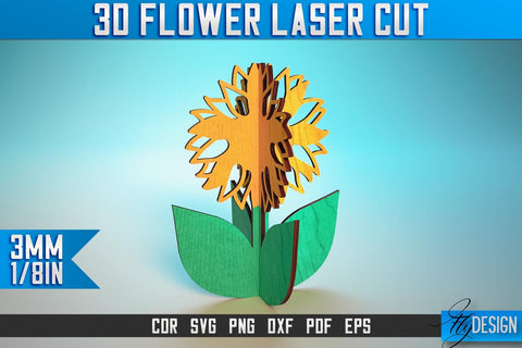 3D Flower Laser Cut SVG | Flower SVG Design | CNC Files SVG Fly Design 