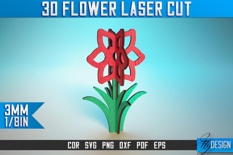 3D Flower Laser Cut SVG | Flower SVG Design | CNC Files SVG Fly Design 