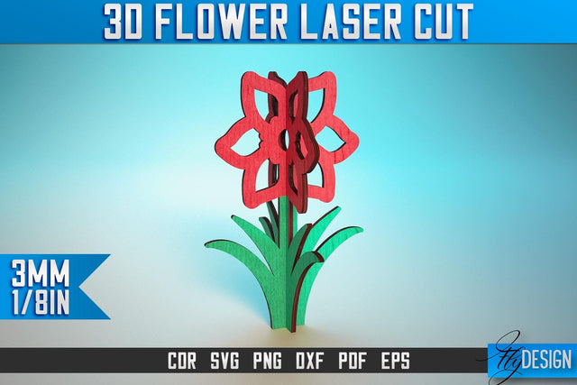 3D Flower Laser Cut SVG | Flower SVG Design | CNC Files SVG Fly Design 