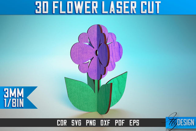 3D Flower Laser Cut SVG | Flower SVG Design | CNC Files SVG Fly Design 
