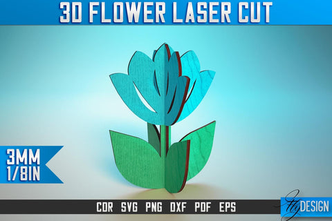 3D Flower Laser Cut SVG | Flower SVG Design | CNC Files SVG Fly Design 