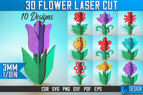 3D Flower Laser Cut SVG | Flower SVG Design | CNC Files SVG Fly Design 