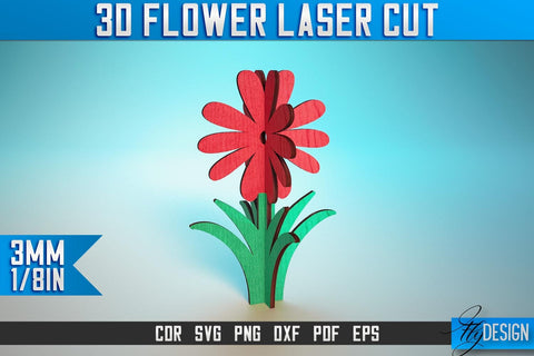 3D Flower Laser Cut SVG | Flower SVG Design | CNC Files SVG Fly Design 