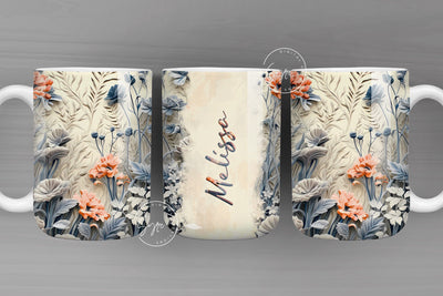 3D Flower Mug, Add Your Own Text, Wild Flower Mug, Wedding Mug Desig, Floral Mug PNG, 3D Mural Mug, 11 & 15 Oz Mug Sublimation Wrap, Digital Sublimation Syre Digital Creations 