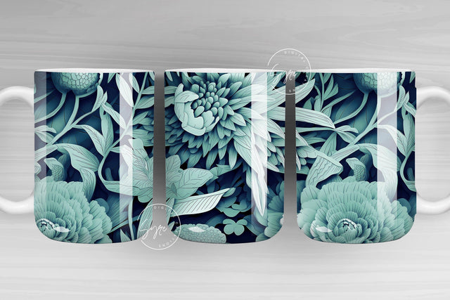 3D Flower Mug, Blue Floral Mug, Wedding Mug Design, Floral Mug PNG, Paper Quilling Mug, 11 & 15 Oz Mug Sublimation Wrap, Digital Download Sublimation Syre Digital Creations 