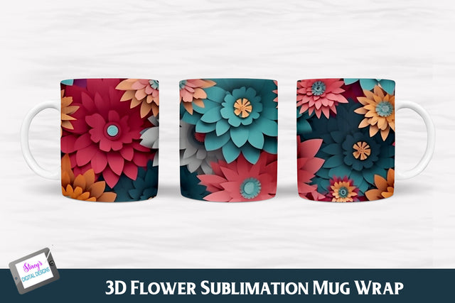 3D Flower Mug | Flower Mug Wrap | Colorful Flowers Sublimation Stacy's Digital Designs 