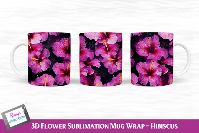 3D Flower Mug | Flower Mug Wrap | Fuchsia Hibiscus Sublimation Stacy's Digital Designs 