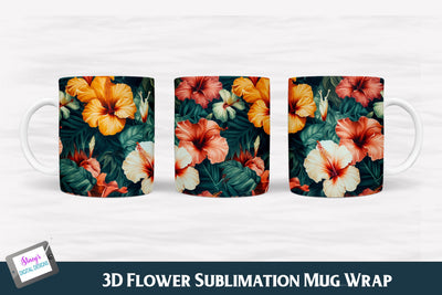 3D Flower Mug | Flower Mug Wrap | Hibiscus 2 Sublimation Stacy's Digital Designs 