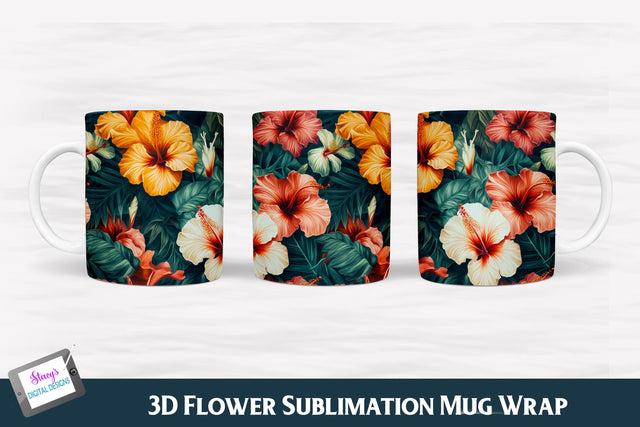 3D Flower Mug | Flower Mug Wrap | Hibiscus 2 Sublimation Stacy's Digital Designs 