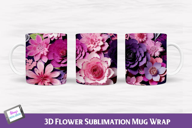 3D Flower Mug | Flower Mug Wrap | Pink and Purple Flowers Sublimation Stacy's Digital Designs 